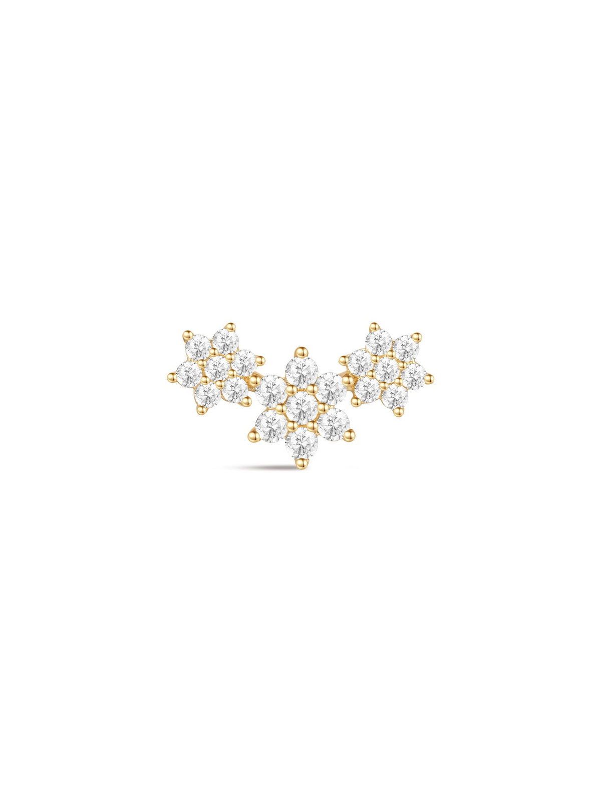 KOSINER 14K Solid Gold Delicate Flourishing Flower Trio Flat Back Stud