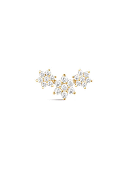 KOSINER 14K Solid Gold Delicate Flourishing Flower Trio Flat Back Stud