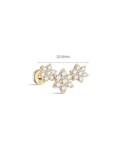 KOSINER 14K Solid Gold Delicate Flourishing Flower Trio Flat Back Stud