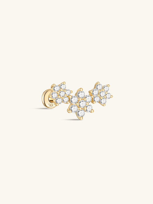 KOSINER 14K Solid Gold Delicate Flourishing Flower Trio Flat Back Stud