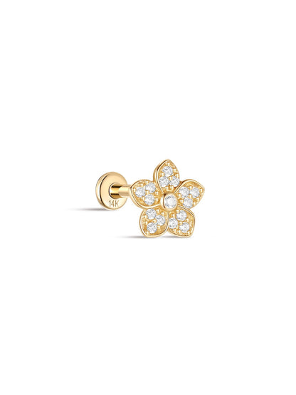 KOSINER 14K Solid Gold Delicate Five-Petal Flower Pave Flat Back Stud