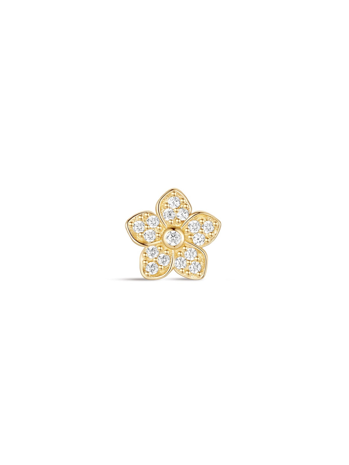 KOSINER 14K Solid Gold Delicate Five-Petal Flower Pave Flat Back Stud