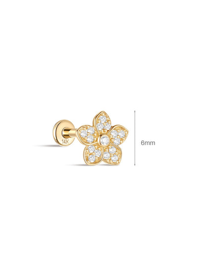KOSINER 14K Solid Gold Delicate Five-Petal Flower Pave Flat Back Stud