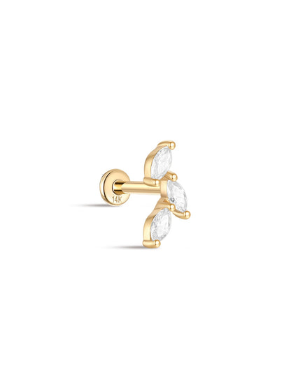 KOSINER 14K Solid Gold Elegant Leaf Flat Back Stud
