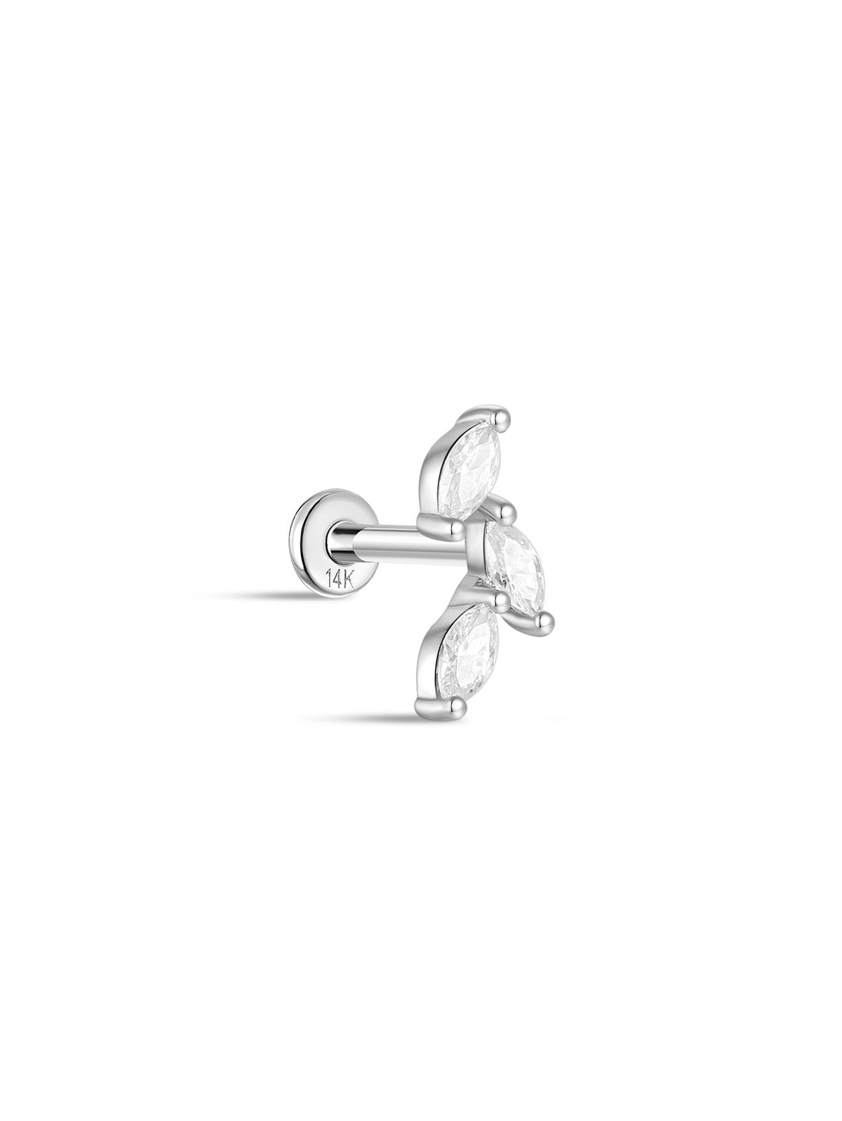 KOSINER 14K Solid Gold Elegant Leaf Flat Back Stud