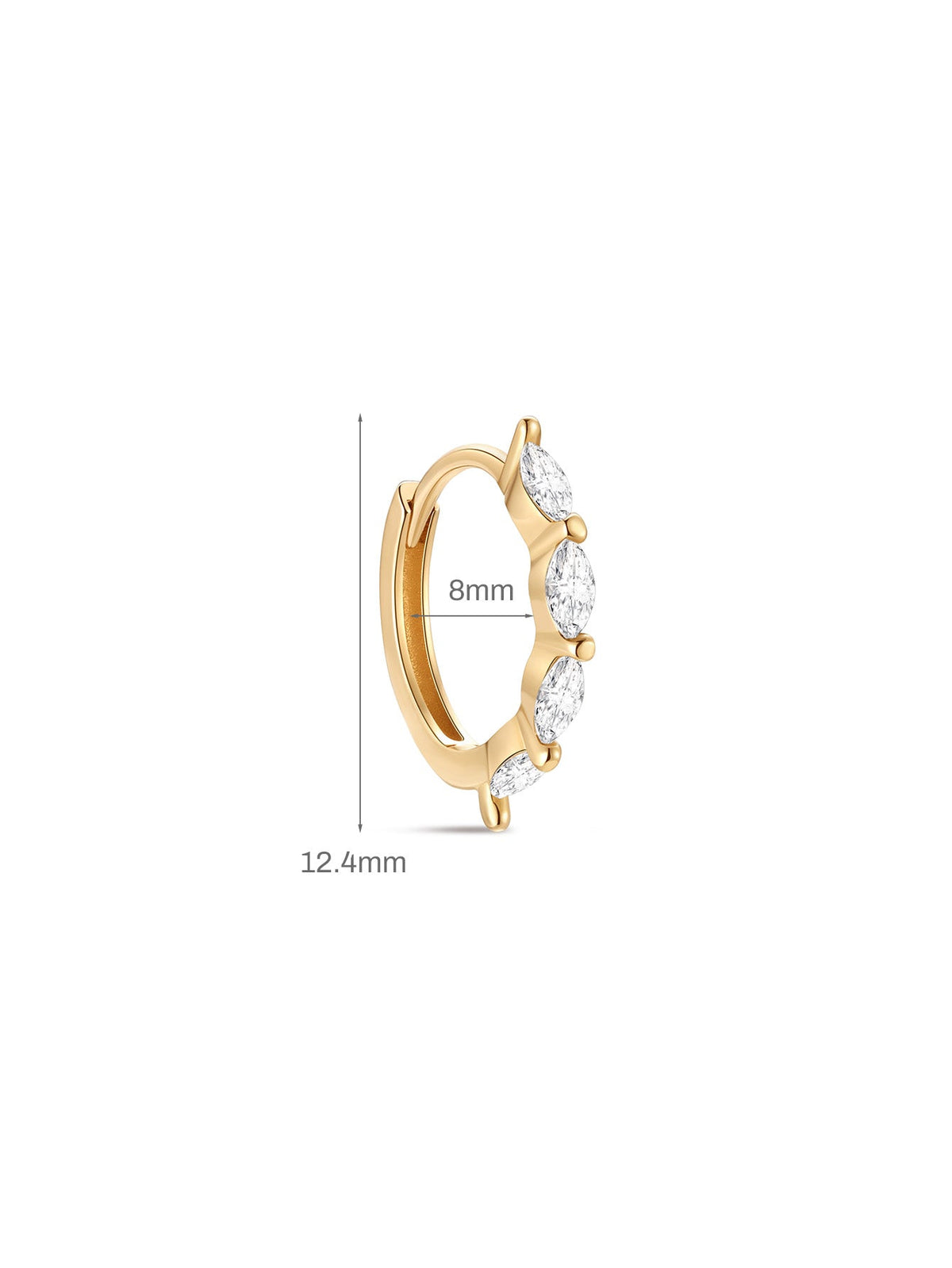 KOSINER 14K Solid Gold Classic Marquise Pave Hoop