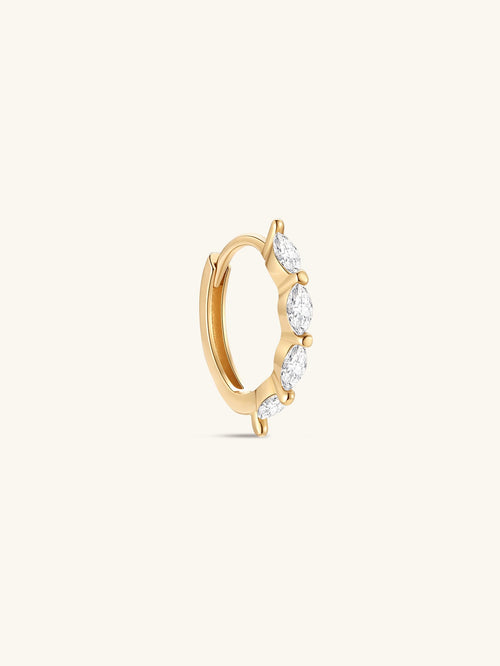 KOSINER 14K Solid Gold Classic Marquise Pave Hoop