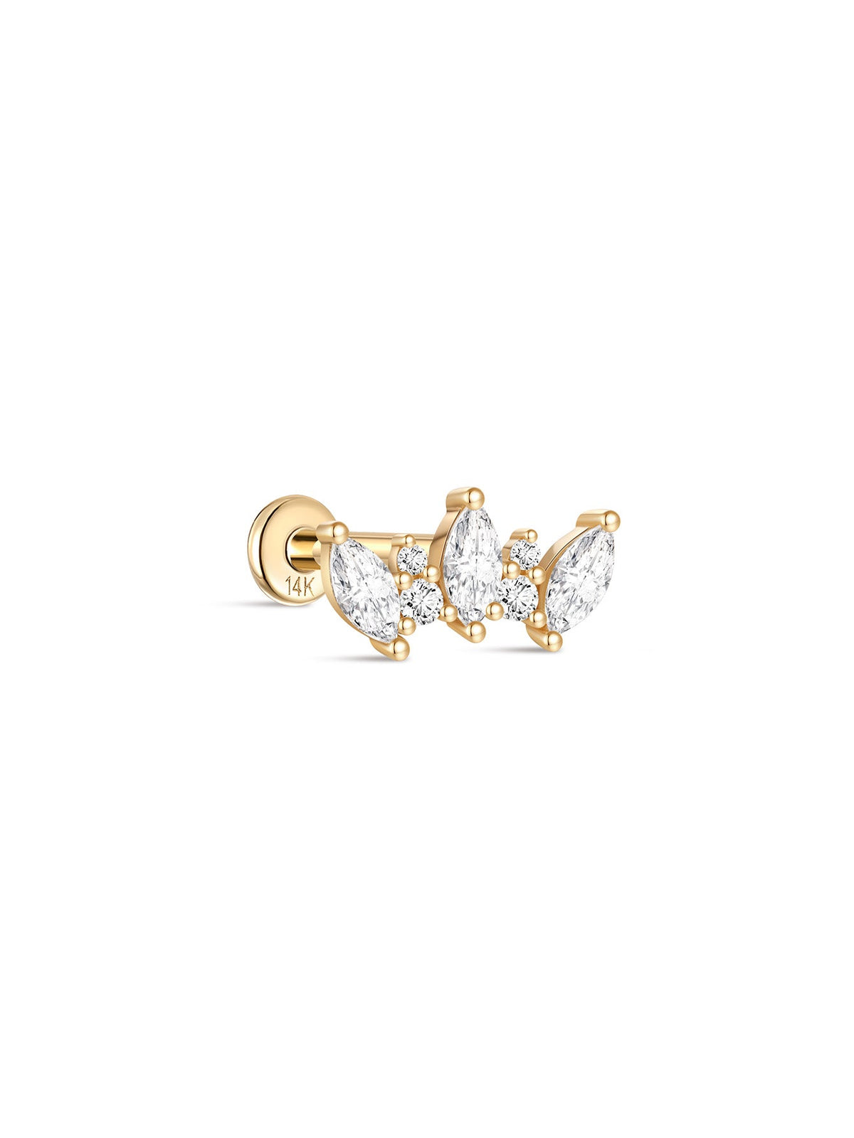 KOSINER 14K Solid Gold Elegant Marquise Crown Flat Back Stud