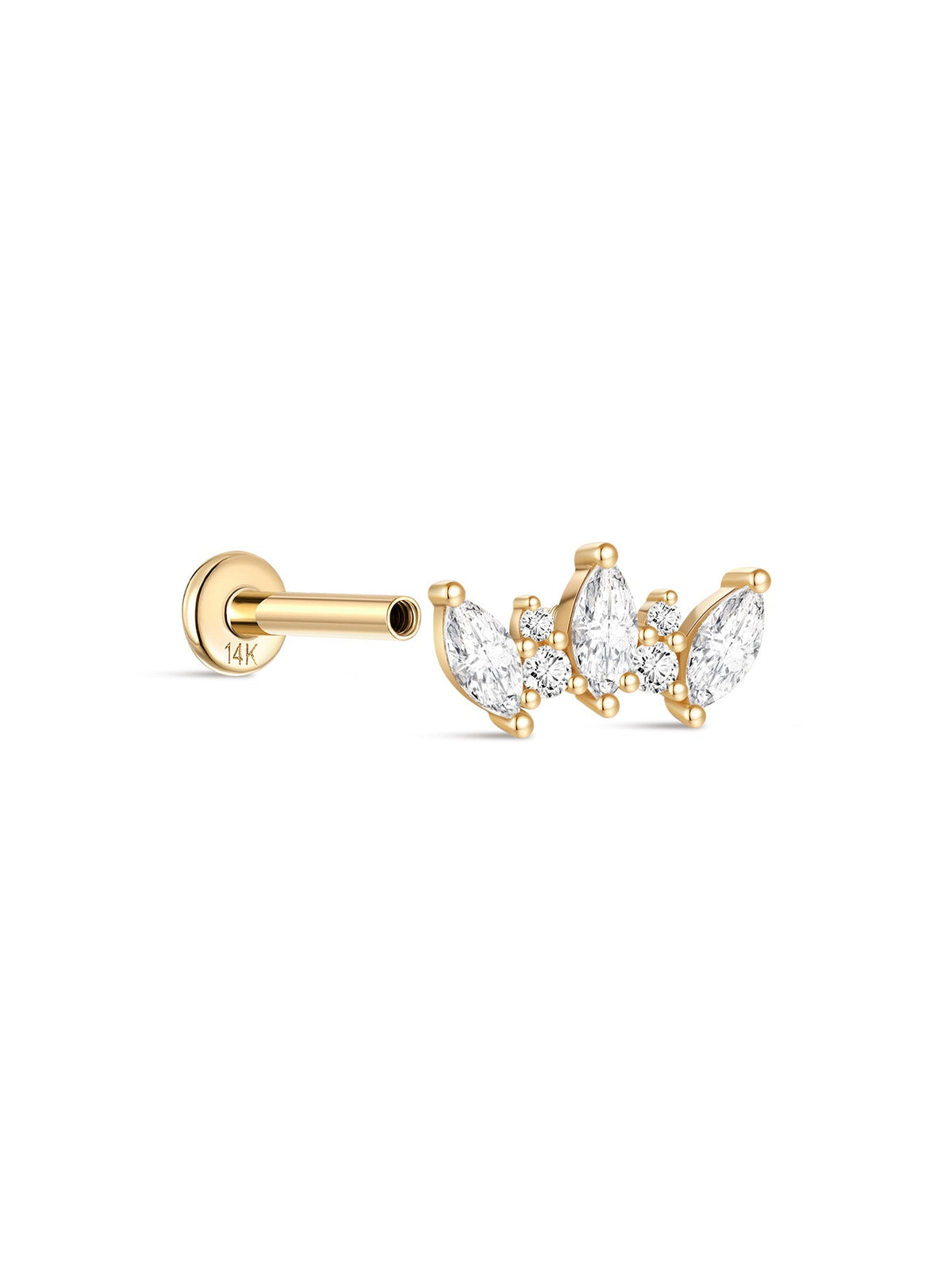 KOSINER 14K Solid Gold Elegant Marquise Crown Flat Back Stud