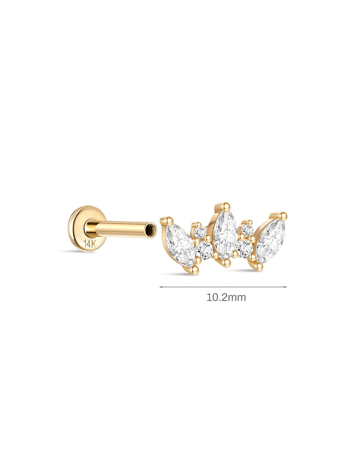KOSINER 14K Solid Gold Elegant Marquise Crown Flat Back Stud