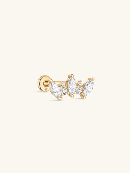 KOSINER 14K Solid Gold Elegant Marquise Crown Flat Back Stud