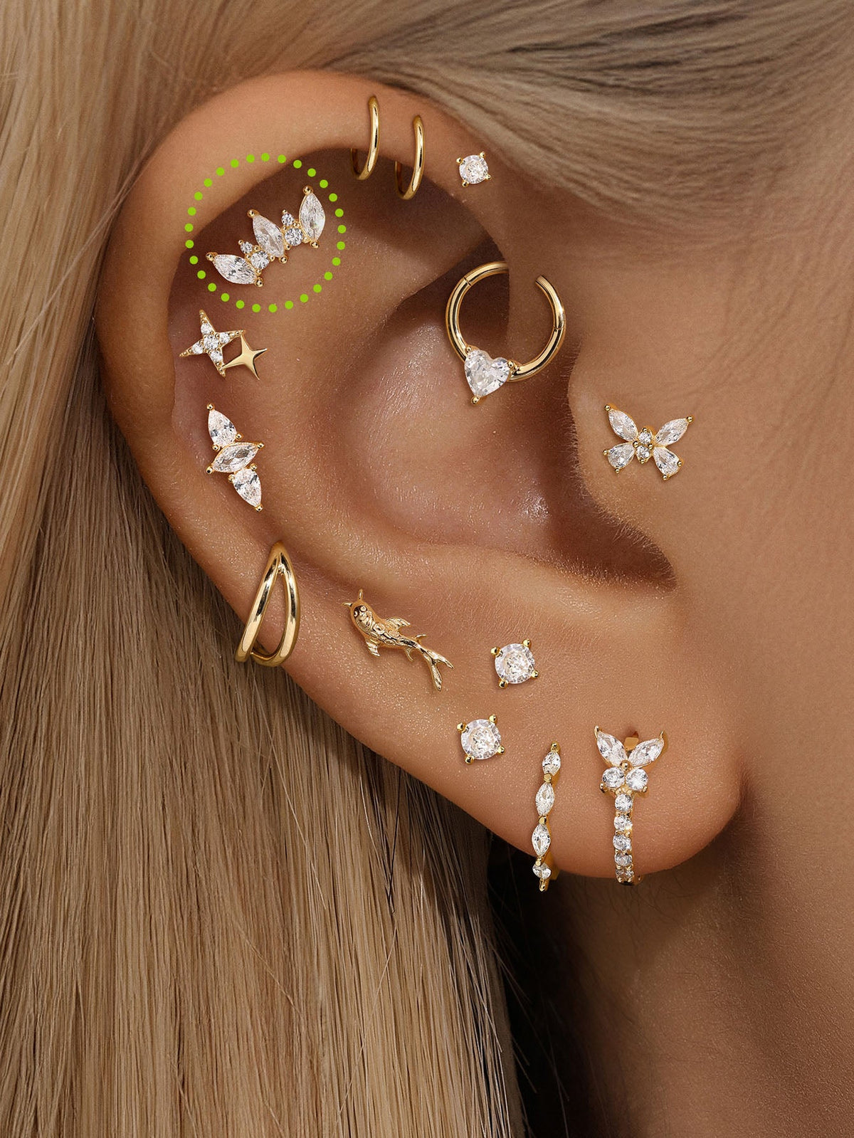 KOSINER 14K Solid Gold Elegant Marquise Crown Flat Back Stud
