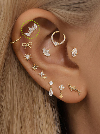 KOSINER 14K Solid Gold Elegant Marquise Crown Flat Back Stud
