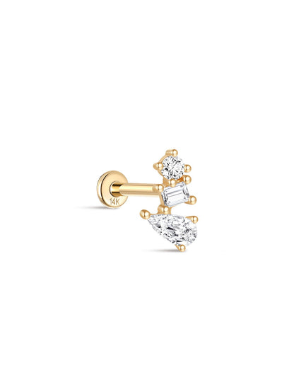 KOSINER 14K Solid Gold Delicate Multi-Shaped Irregular Flat Back Stud