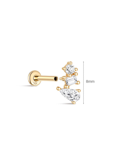 KOSINER 14K Solid Gold Delicate Multi-Shaped Irregular Flat Back Stud