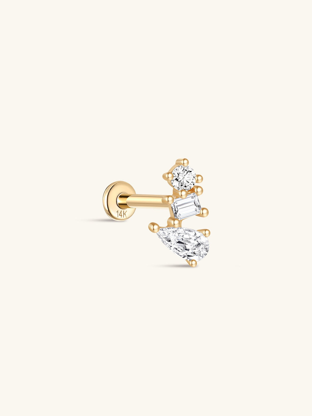 KOSINER 14K Solid Gold Delicate Multi-Shaped Irregular Flat Back Stud