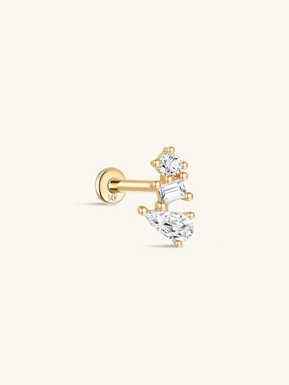KOSINER 14K Solid Gold Delicate Multi-Shaped Irregular Flat Back Stud