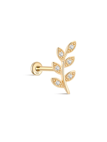 KOSINER 14K Solid Gold Delicate Leaf Flat Back Stud