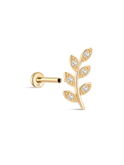 KOSINER 14K Solid Gold Delicate Leaf Flat Back Stud