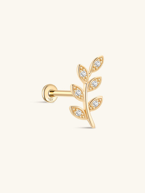 KOSINER 14K Solid Gold Delicate Leaf Flat Back Stud