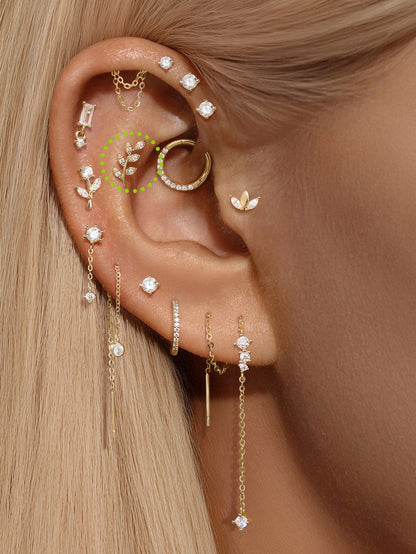 KOSINER 14K Solid Gold Delicate Leaf Flat Back Stud