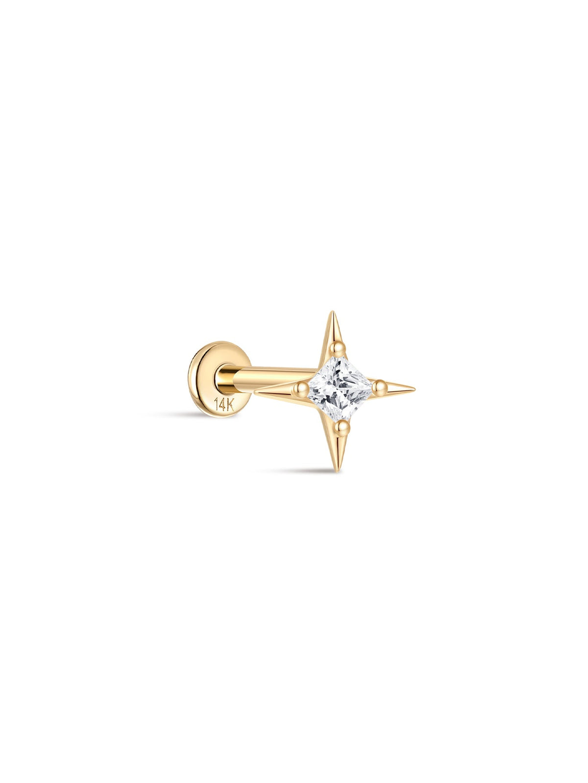 KOSINER 14K Solid Gold Delicate Four-Point Star Flat Back Stud