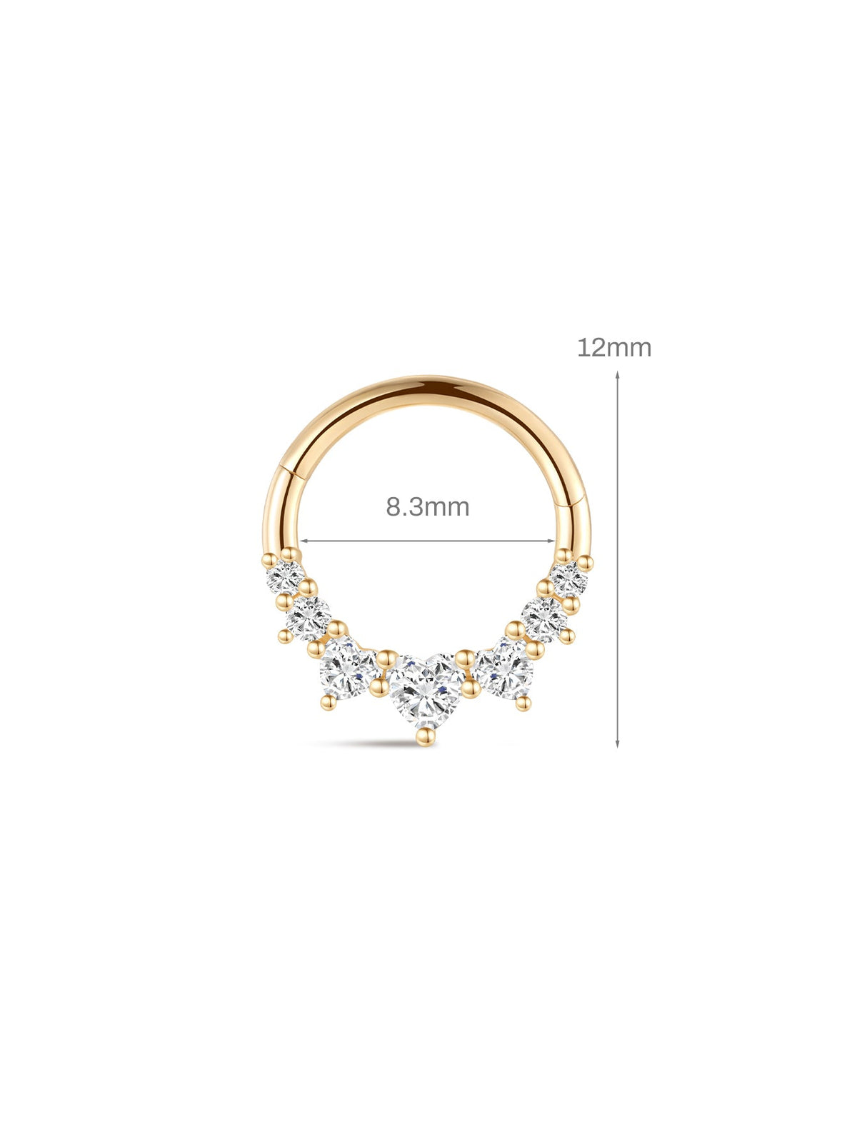 KOSINER 14K Solid Gold Delicate Heart Daith Clicker