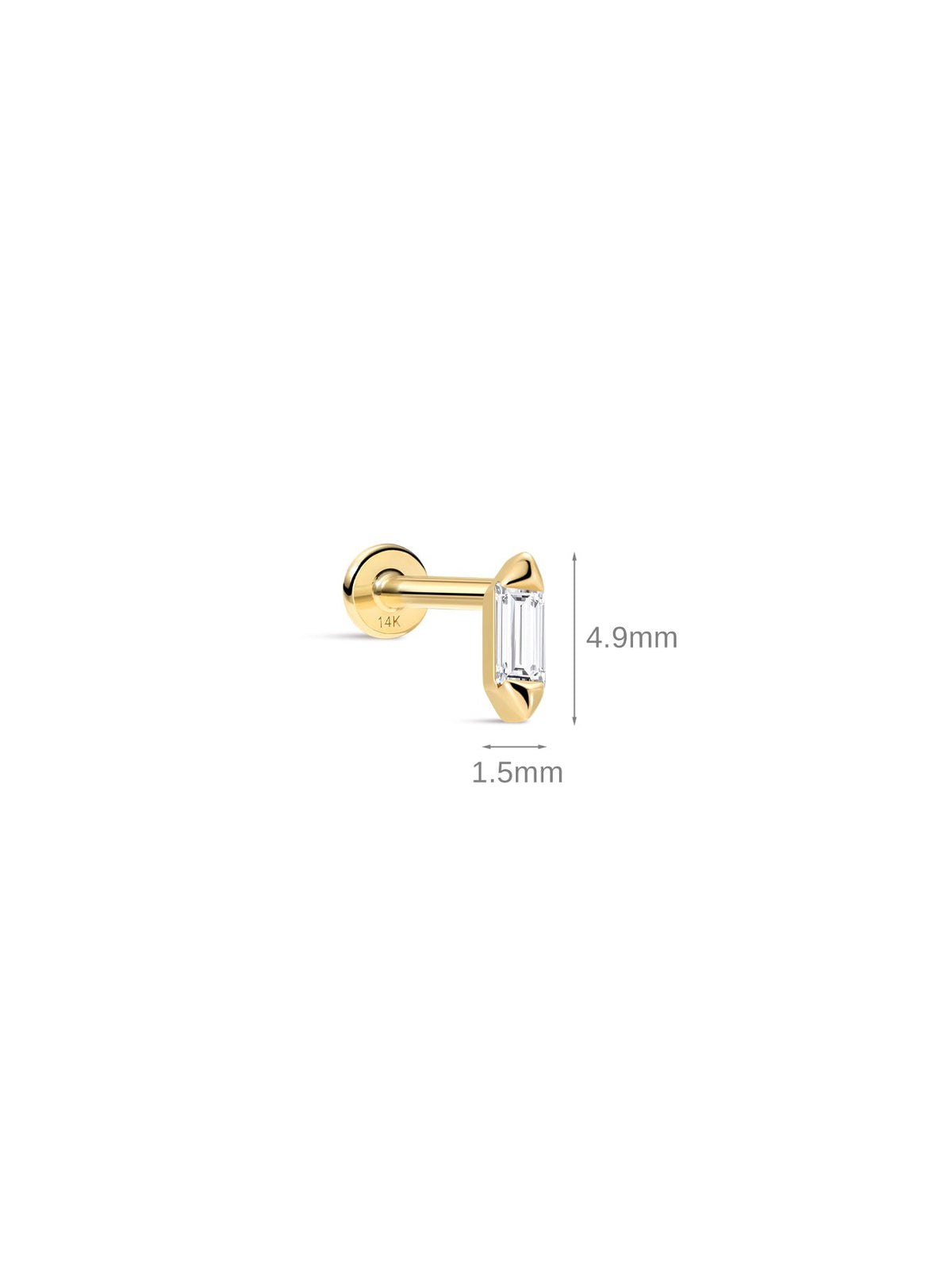 KOSINER 14k Solid Gold Baguette Lab-Grown Flatback Stud