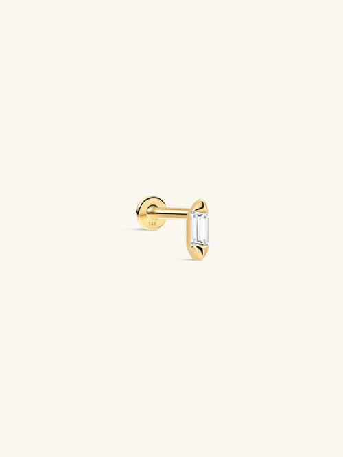 KOSINER 14k Solid Gold Baguette Lab-Grown Flatback Stud