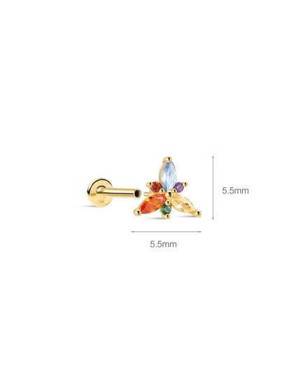 KOSINER Petals 14K Solid Gold Colorful Triangular Flower Flat Back Stud