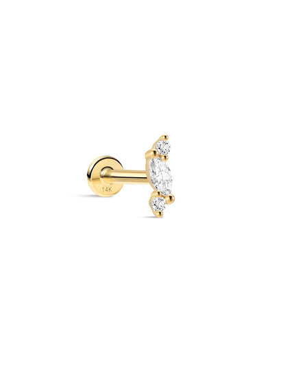 KOSINER Marquise 14K Solid Gold Delicate Marquise Flat Back Stud