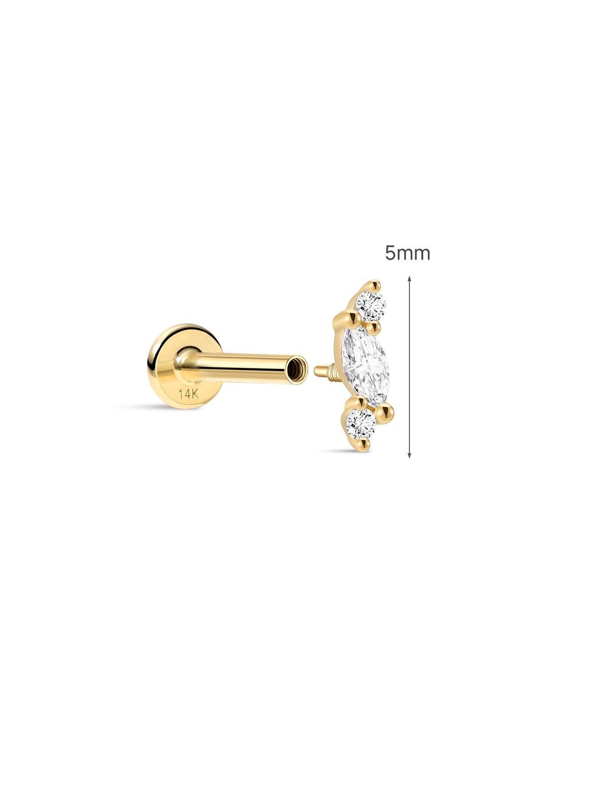 KOSINER Marquise 14K Solid Gold Delicate Marquise Flat Back Stud