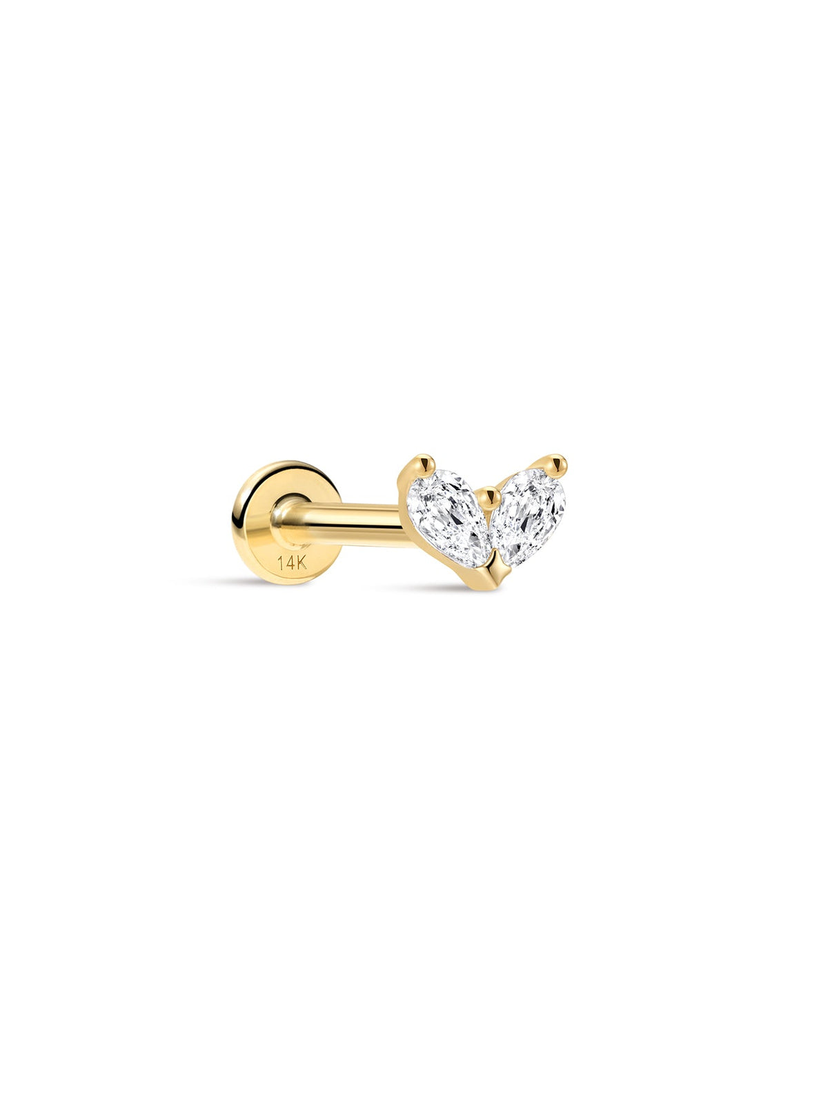 KOSINER Marquise 14K Solid Gold Dainty Pear Heart Flat Back Stud