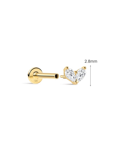 KOSINER Marquise 14K Solid Gold Dainty Pear Heart Flat Back Stud