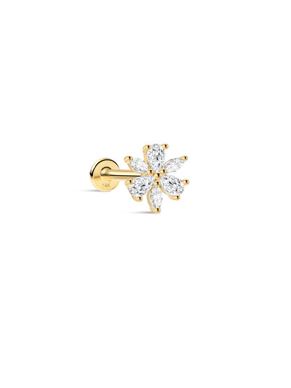 KOSINER Marquise 14K Solid Gold Six-Petal Flower Flat Back Stud