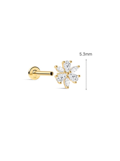 KOSINER Marquise 14K Solid Gold Six-Petal Flower Flat Back Stud