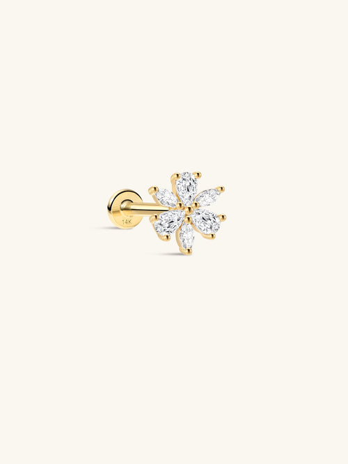 KOSINER Marquise 14K Solid Gold Six-Petal Flower Flat Back Stud