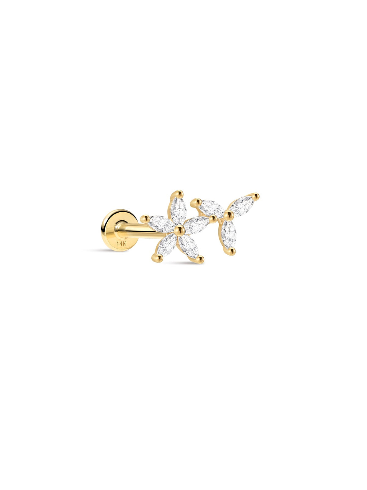 KOSINER Marquise 14K Solid Gold Marquise Petal Flat Back Stud