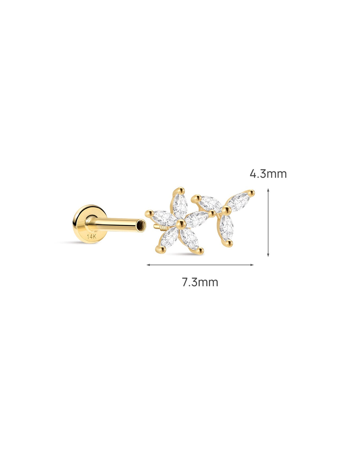 KOSINER Marquise 14K Solid Gold Marquise Petal Flat Back Stud