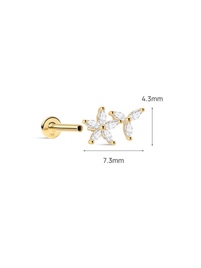 KOSINER Marquise 14K Solid Gold Marquise Petal Flat Back Stud
