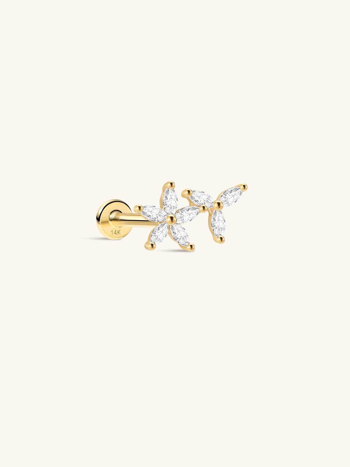 KOSINER Marquise 14K Solid Gold Marquise Petal Flat Back Stud