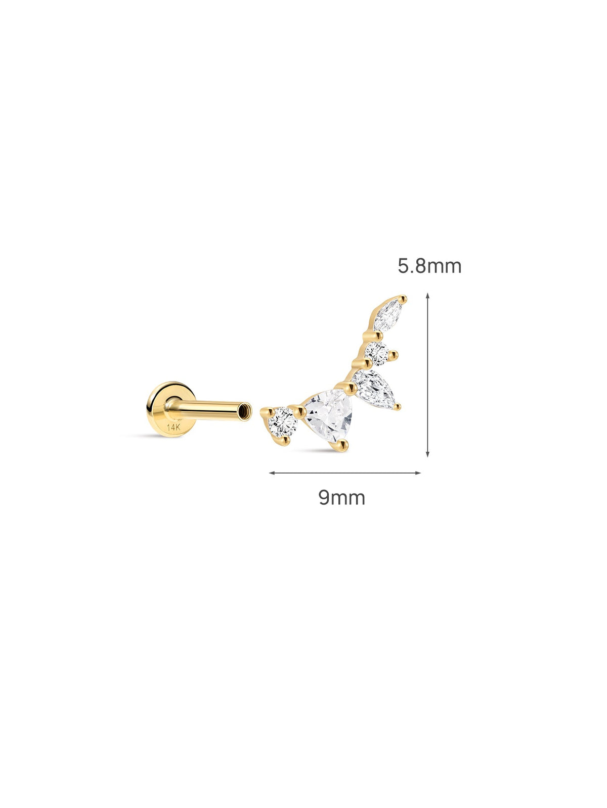 KOSINER Marquise 14K Solid Gold Marquise Curved Flat Back Stud