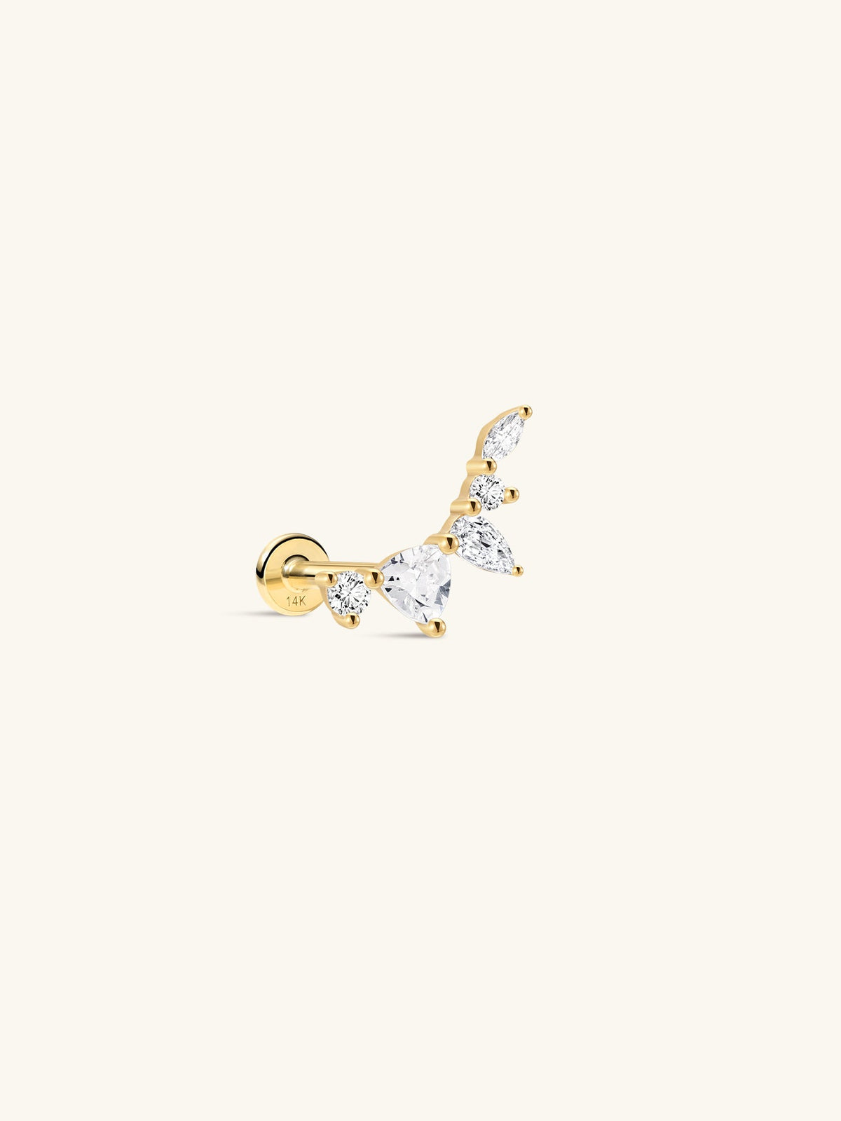 KOSINER Marquise 14K Solid Gold Marquise Curved Flat Back Stud