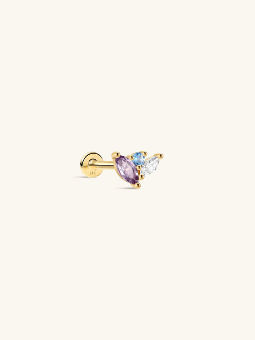 KOSINER Gem Garden 14K Solid Gold Colorful Trio Cluster Flat Back Stud