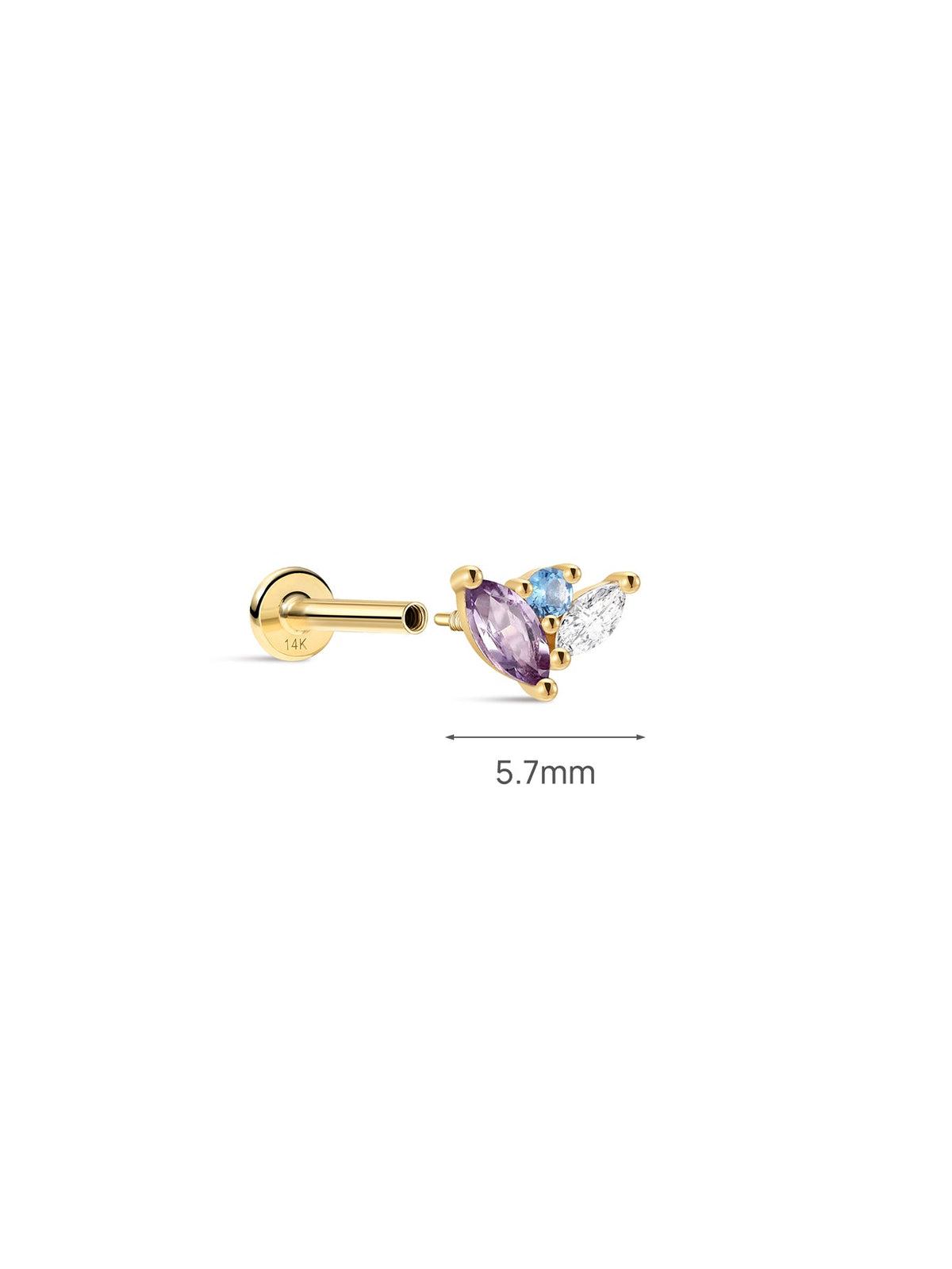 KOSINER Gem Garden 14K Solid Gold Colorful Trio Cluster Flat Back Stud