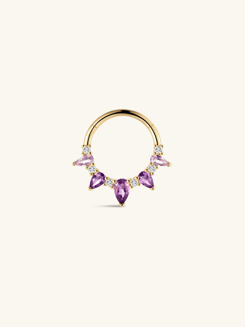 KOSINER Gem Garden 14K Solid Gold Gradient Amethyst Daith Clicker