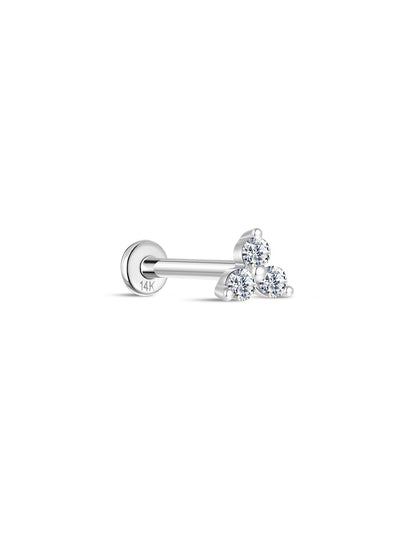 KOSINER 14K Solid Gold Minimalist Trinity Flat Back Stud
