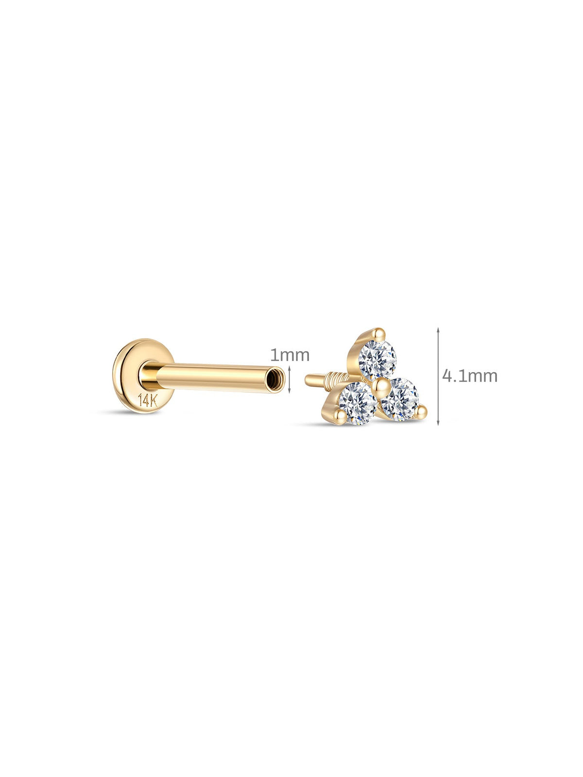 KOSINER 14K Solid Gold Trinity Birthstone Flat Back Stud