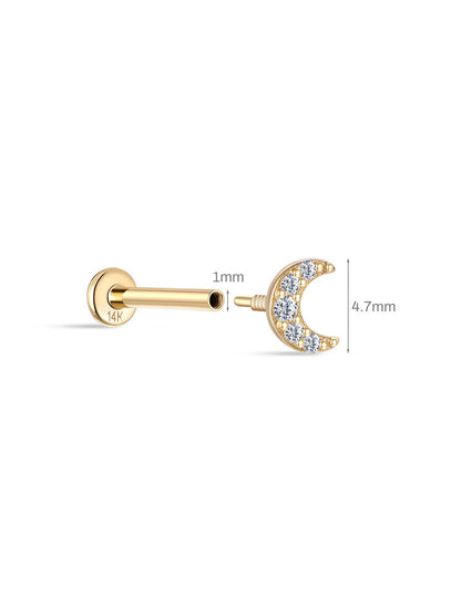 KOSINER 14K Solid Gold Delicate Moon Pave Flat Back Stud