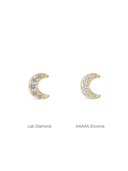 KOSINER 14K Solid Gold Delicate Moon Pave Flat Back Stud